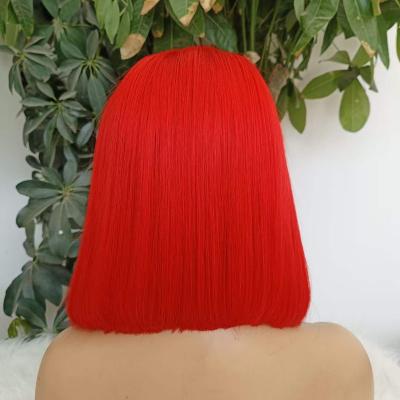 China Straight Lace Front Short Bob Wig 13x4 Lace Front Wigs Virgin Hair Wigs Red Color Transparent Hair Cuticle Aligned for sale