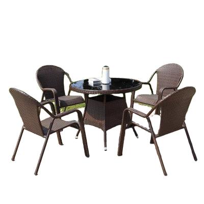 China Waterproof outdoor plastic rattan woven dinner furniture set r seater wicker dining table and chairs for sale