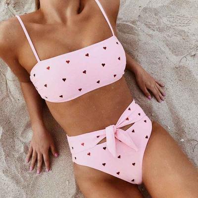 China 2021 Fashion Anti-UV Ribbed Bikini With Heart Bikini Top Kids Girls Swimwear for sale