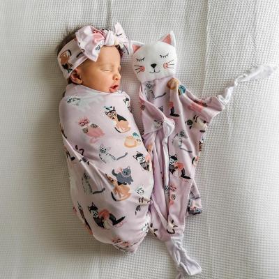 China Baby Anti-static Newborn Gift Wrap Wearable Knot Hat Bow Headband Wrap Sleep Bag Set for sale