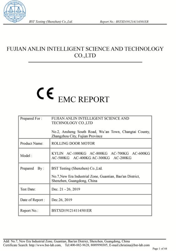 CE - Fujian Anlin Intelligent Science And Technology Co., Ltd.