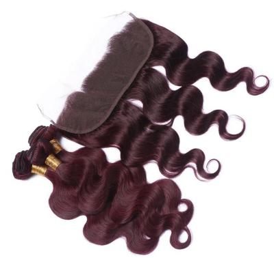 China Wholesale 99J Burgundy Cheap Body Wave Color Body Wave 100% Brazilian Human Hair Bundles With 13x4 HD Lace Headbands Set for sale