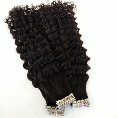 China Curly Black 3b Russian Seamless Deep Wave 100% Human Skin Weft Tape-in ​​Tapein Double Sides Hair Extension With Curly Ends for sale