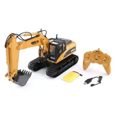 China New HuiNa RC Hobby Toys 15 Channel 2.4G 1/14 RC Excavator Charging RC Car With Battery RC Alloy Excavator RTR For Kids Boy for sale