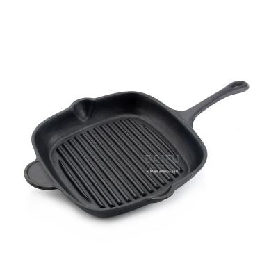 China Traditional Pre-Seasoned Cast Iron Square Grill Pan With Pour Spouts Cast Iron Grill Pan Ribbed Frying Pan With Cooking Ridges for sale