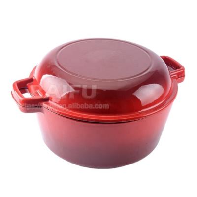 China Sustainable 2 in 1 Cast Iron Casserole Enameled Cast Iron Dutch Oven Set Cast Iron Pan for sale