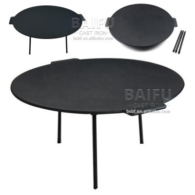 China General Use for Seasoned Hot Selling Gas Cast Iron Round and Induction Cooker Griddle for Camping Campfire Large Cast Iron Griddle with Three Legs for sale