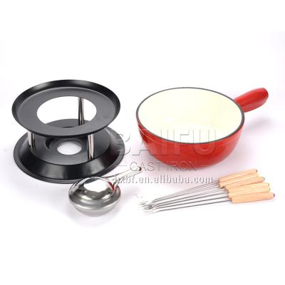 China Viable set of meat cheese chocolate fondue, melting fondue preparation, cheese enamel crucible for sale