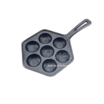 China Asian Zen 7-hole Hexagon Octopus Balls Maker Popular Pre-seasoend cast iron pancake balls skillet Japanese Takoyaki Grill Pan Cake Mould for sale