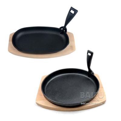 China Pre-Seasoned Sustainable Fajita Server Cast Iron Steak Dish Japanese Hot Day Pan Sizzling Steak Dish Fajita Skillet Server Dish for sale