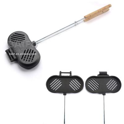 China Best Price Double Cast Iron Burger Pre-Seasoned Grill Viable Wholesale Pre-Seasoned Cast Iron Double Slotted Burger Meat Burger Grill for sale