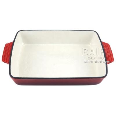 China Amazon Hot Selling General Use Gas And Induction Cooker Enameled Cast Iron Roasting Lasagna Pan Rectangular Roaster Baking Tray for sale