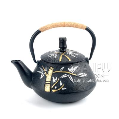 China Factory Supply Contemporary Cast Iron Tea Kettle 800ml Glazed Bamboo Pattern for sale