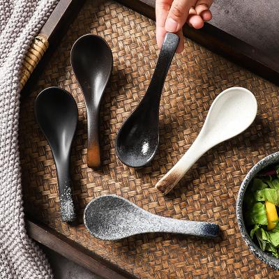 China Sustainable Home Hotel Restaurant Use Good Quality Ramen Rice Soup Ceramic Spoon for sale