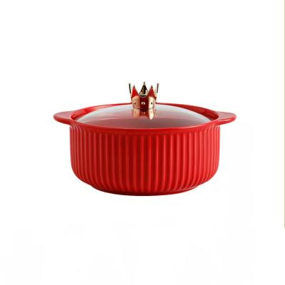 China 2022 newcomer porcelain ceramic soup bowl cute pot large bowl with glass lid for kitchen for sale