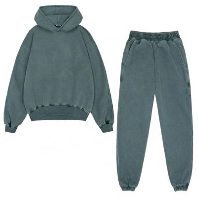 China Wholesale Custom Vintage Two Piece Jogging Set Men's Breathable 100% Cotton Hoodie Streetwear Tracksuit for sale