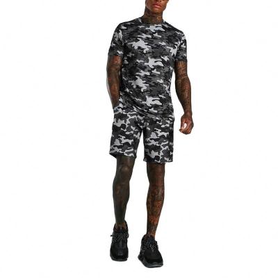 China Breathable Two Piece Camouflage Print Camouflage Print Short Sleeves T-shirt Elastic Waist Summer Sets Tank Top Shorts Men for sale