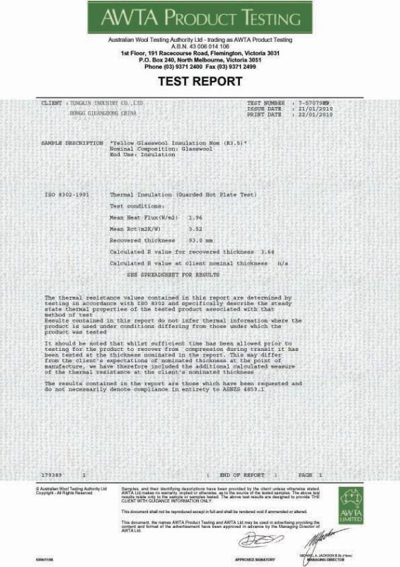 ASNZS.48591 TEST REPORT FOR GLASSWOOL R3.5 - TUNGKIN INDUSTRY Co.Ltd