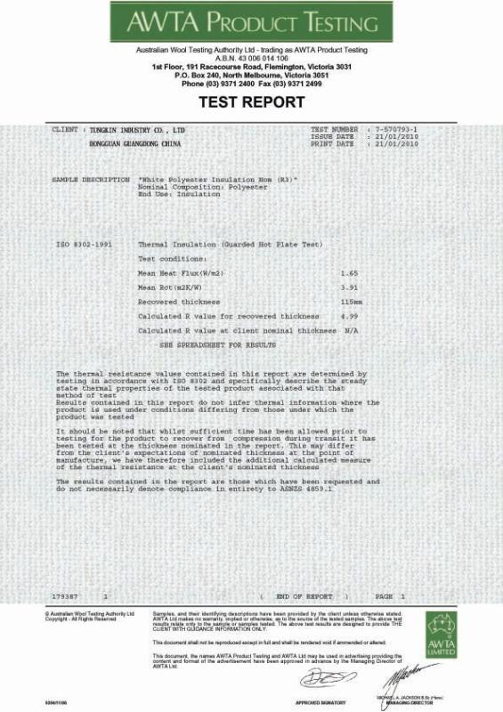 ASNZS.48591 TEST REPORT FOR POLYESTER R3.0 - TUNGKIN INDUSTRY Co.Ltd