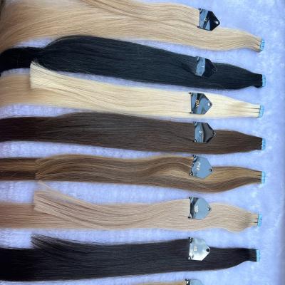 China Silky Straight Wave Salon High Quality Russian Hair Double Drawn Tape In Hair Ash Blonde Color for sale