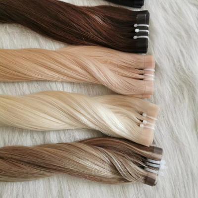 China Silky Straight Wave Piano Highlight Color Russian Hair Invisible PU Skin Weft Extension for sale