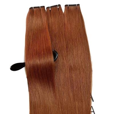 China Silky Straight Wave Black/Brown/Blonde Color 100% High Quality Human Hair PU Skin Weft Seamless Flat Weft Extension for sale