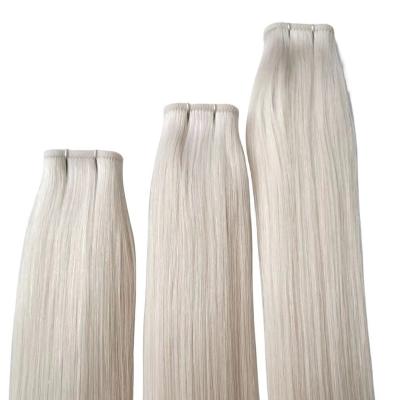 China Silky Straight Wave Super Double Drawn Hair Extension 100% Remy Human Hair Flat Weft Extensions Platin Blonde Color White Blonde for sale