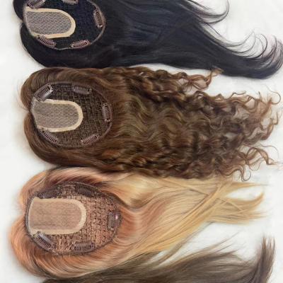 China Straight Luxury Quality European Human Hair Dark Blonde Ombre Color Hair Topper With Natural Curly for sale