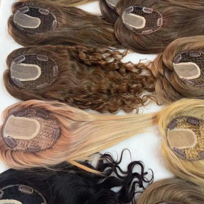 China Straight 6*6inch Silk Base Long Hair Toppers Wholesale Real Russian Human Hair European Hair Topper Balayage Color for sale