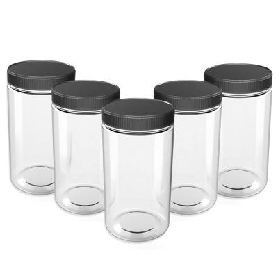 China Food Round Plastic Clear Jar With Ribbed Lids For Kinds Of Food Grade Products for sale