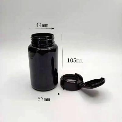 China 200cc Medicine Black PET Flip Top Cap Plastic Pill Capsule Bottle Jar for sale