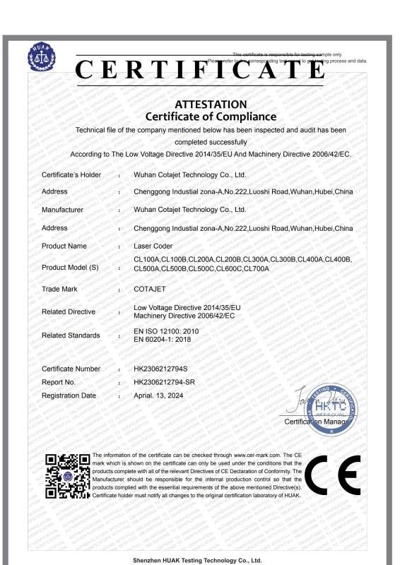 CE - Wuhan Cotajet Technology Co.,Ltd