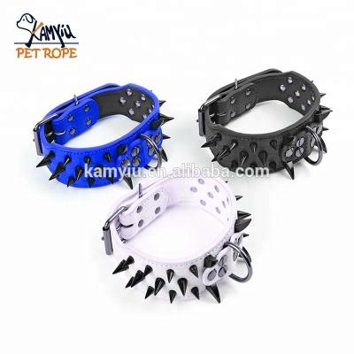 China 2inch Width Soft Leather Dog Collar Black Rivet Studded Pointed Collar Viable For Medium Large Dogs for sale