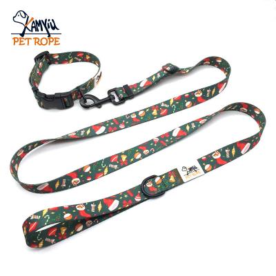 China DETACHED Adjustable Dog Collar Leash Set Christmas Pattern Printed Nylon Pet Leash for sale