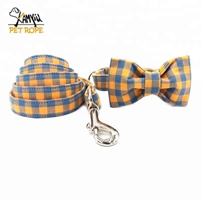 China DETACHED Adjustable Pet Collar Leash Orange A-Link Dog Collar and Blue Plaid Cotton Leash for sale