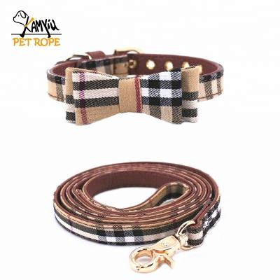 China DETACHED Plaid Printing Polyester Dog Collar Dog Leash for All Medium Large Cats and Small Dogs with Bowknot Pet Collar Pet Leash for sale