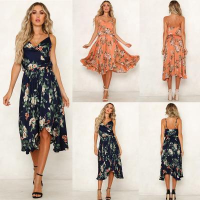 China Anti-Static Floral Print Bohemian Women Dress Sexy Spaghetti Tie A-Line Lace Up Sundress Summer Beach Dress Female Vestidos 2019 for sale