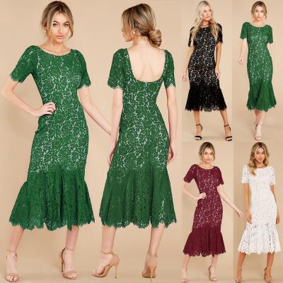 China Dry Cleaning 2022 Women Backless Sexy Bodycon Midi Summer Lace Dress Vestidos for sale