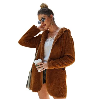 China Autumn Winter Hooded Streetwear Women Anti-Shrink Faux Fur Fleece Sherpa Hoodie Sherpa Shear Long Fluffy Cardigan for sale