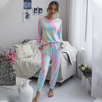 China Women's QUICK DRY Two Piece Home Tracksuit Clothing Set Dye Tie Long Sleeve Hoodies Tops And Elastic Pants Homewear for sale