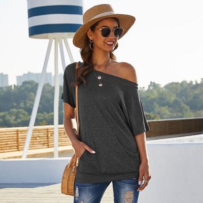 China Anti-Wrinkle Off Shoulder Short Sleeve T-shirt Pocket Women Tops 2020 New Summer Blouse Tops Loose Wholesale for sale