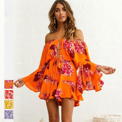 China 2021 Summer Viable Shorts Sexy Short Slash Neck Overalls Ruffles Loose Playsuit Women for sale