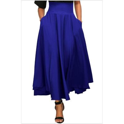 China Plus Size Women's Solid Maxi Skirt High Waist Pockets Long Pleated Asymmetrical Swing A Line Skirt for sale