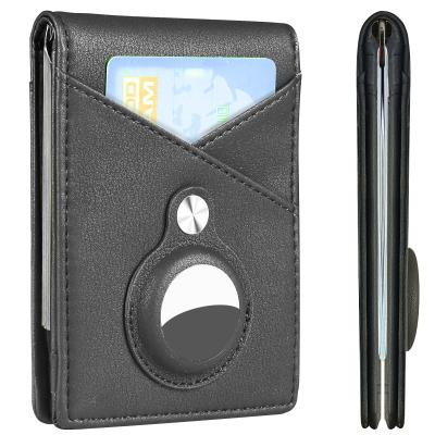 China RFID Blocking Protects Hawanik GPS Finder Holder Case For AirTag For Men Wallet Slim Spring Clip Bifold Holder For AirTag Tracker For Cards Cash With for sale