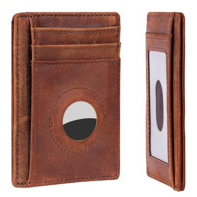 China Vintage Air Tag Finder Case GPS Holder Slim Minimalist Wallet Card Holder For AirTag Crazy Horse for sale