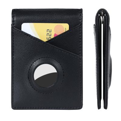 China Fashion Slim Bifold Wallet for AirTag with Spring Money Clip, Men's Minimalist Bifold Wallet with Built-in Holder for AirTag for sale