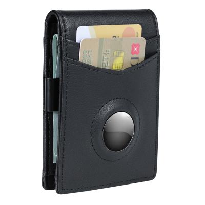 China Fashion Men's Bifold Wallet for AirTag, Wallet Spring Money Clip Holder Compatible with AirTag Napa for sale