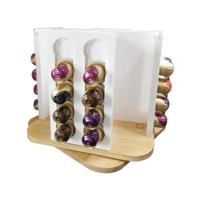 China Rotating kitchen rubber wood storage rack stand coffee capsule household household display nespresso capsules for sale