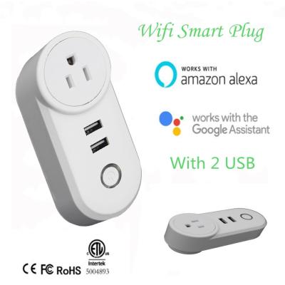 China Wifi Smart Plug, With 2 USB Charger(5V, 2.1A), Work with Amazon Alexa & Google Home, Remote Control by Smart Phone with for sale