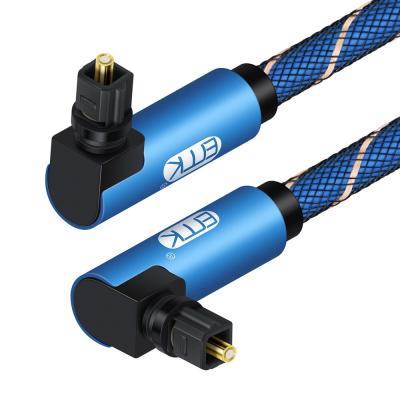 China Dual 90 Degree Optical Audio Cable Sound SPDIF Fiber Toslink Cable short with braided jacket for sale